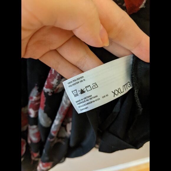 Alfred Sung Black Red Floral Whimsygoth Blouse Sheer Layered Office Summer XXL - Picture 8 of 8